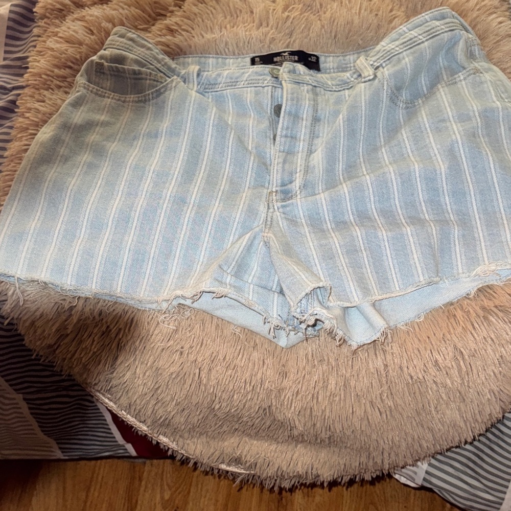 Hollister Light Blue Striped Jean Shorts